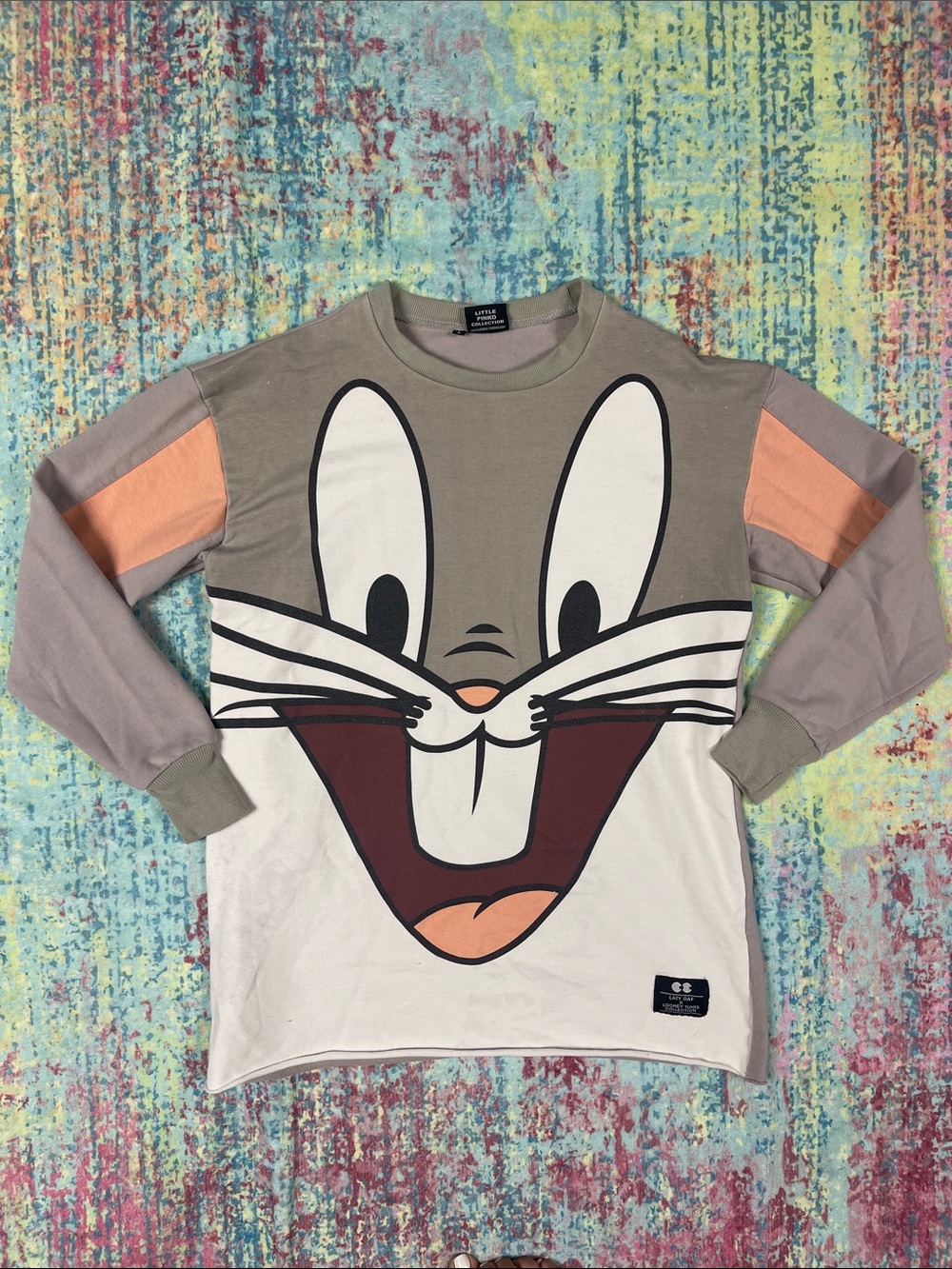 Pinko women’s Long Sleeve Bugs Bunny Face Tee in Taupe, White & Peach